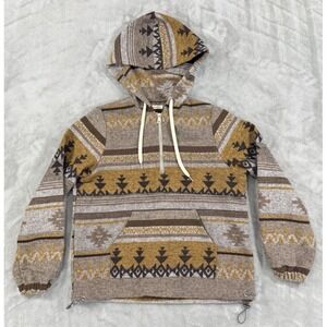 Western Hoodie Womens S Aztec 1/4 Zip Soft Boho Knit Oversized Comfortable Hippy